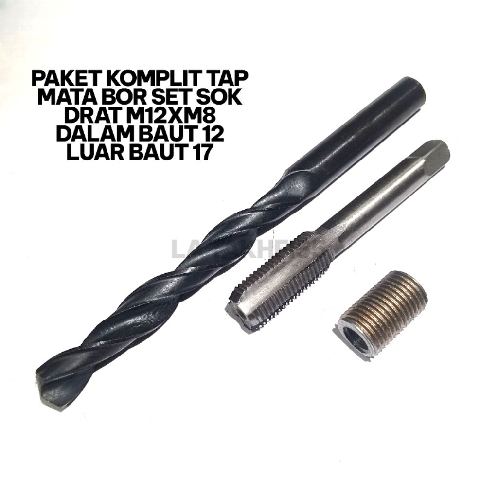 paket komplit Tap mata bor set bos drat m12xm8 sik drat dalam baut 12 luar baut 17 bukan baut 10