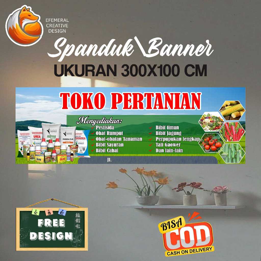 SPANDUK BANNER 300X100 CM TOKO PERTANIAN FREE DESIGN,BISA REQUEST DESIGN