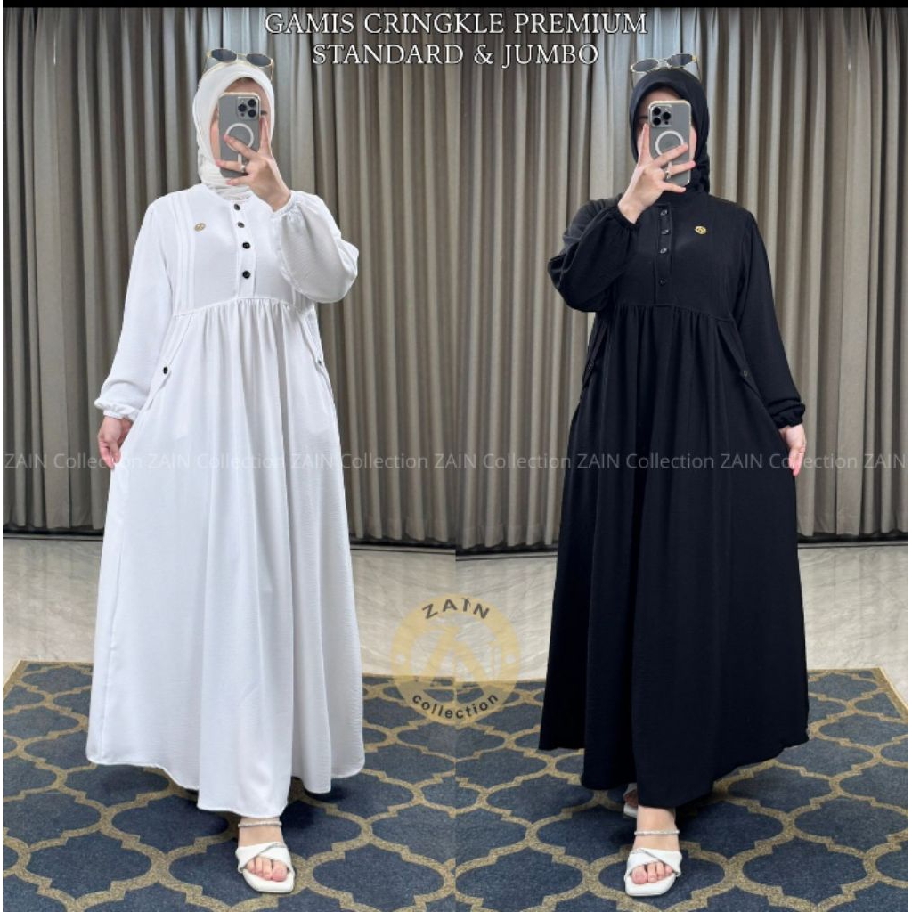 Gamis Putih/ Hitam Zain Collection CRringkle Premium Size Standart Dan Jumbo