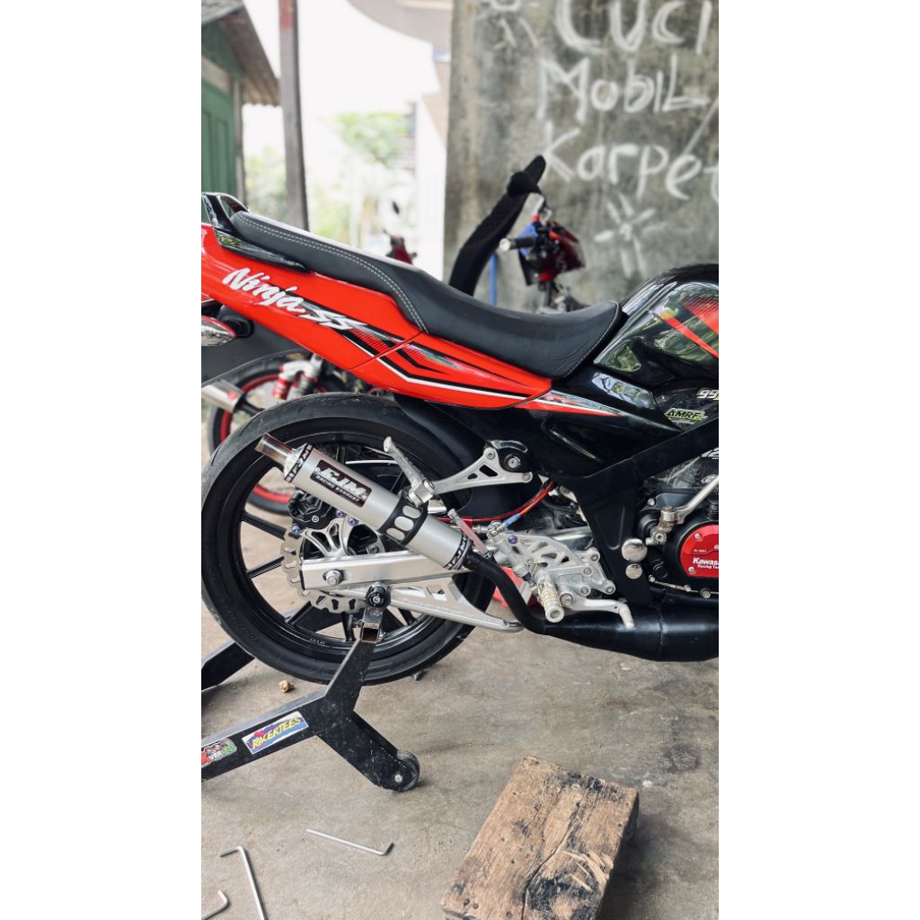 Knalpot ninja R RR SS almunium ujung lurus bluemoon original FJM RACING EXHAUST