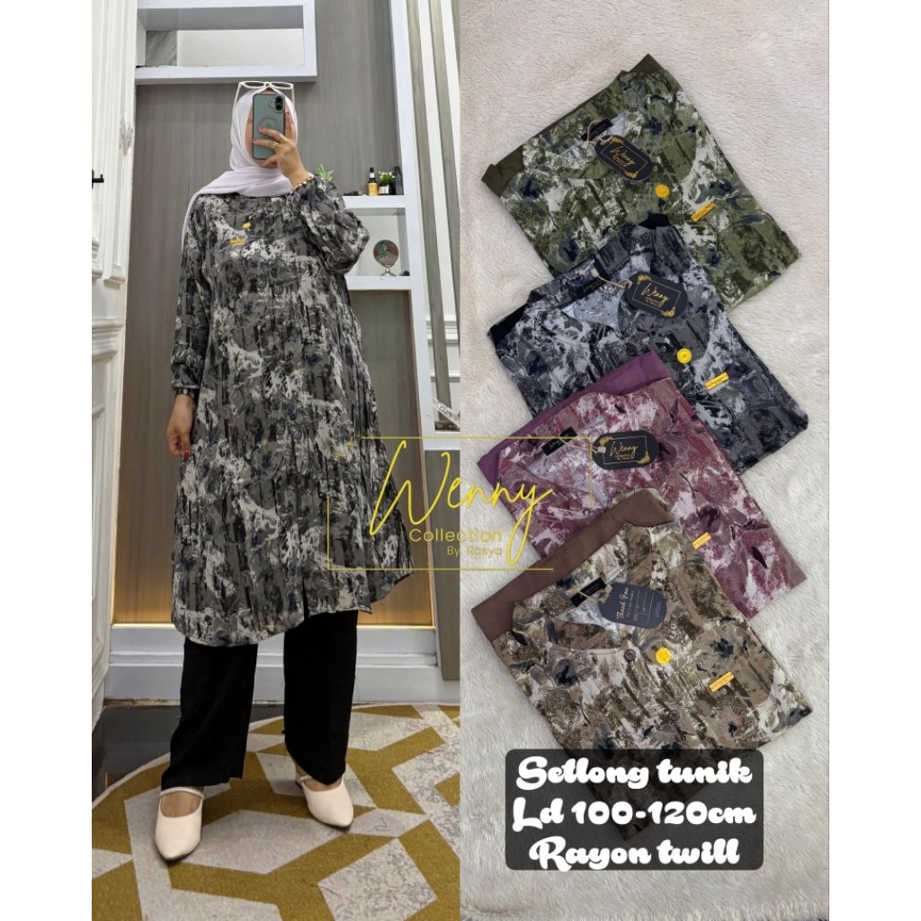SETELAN LONG TUNIK/SETLONG RAYON TWILL MOTIF DAUN