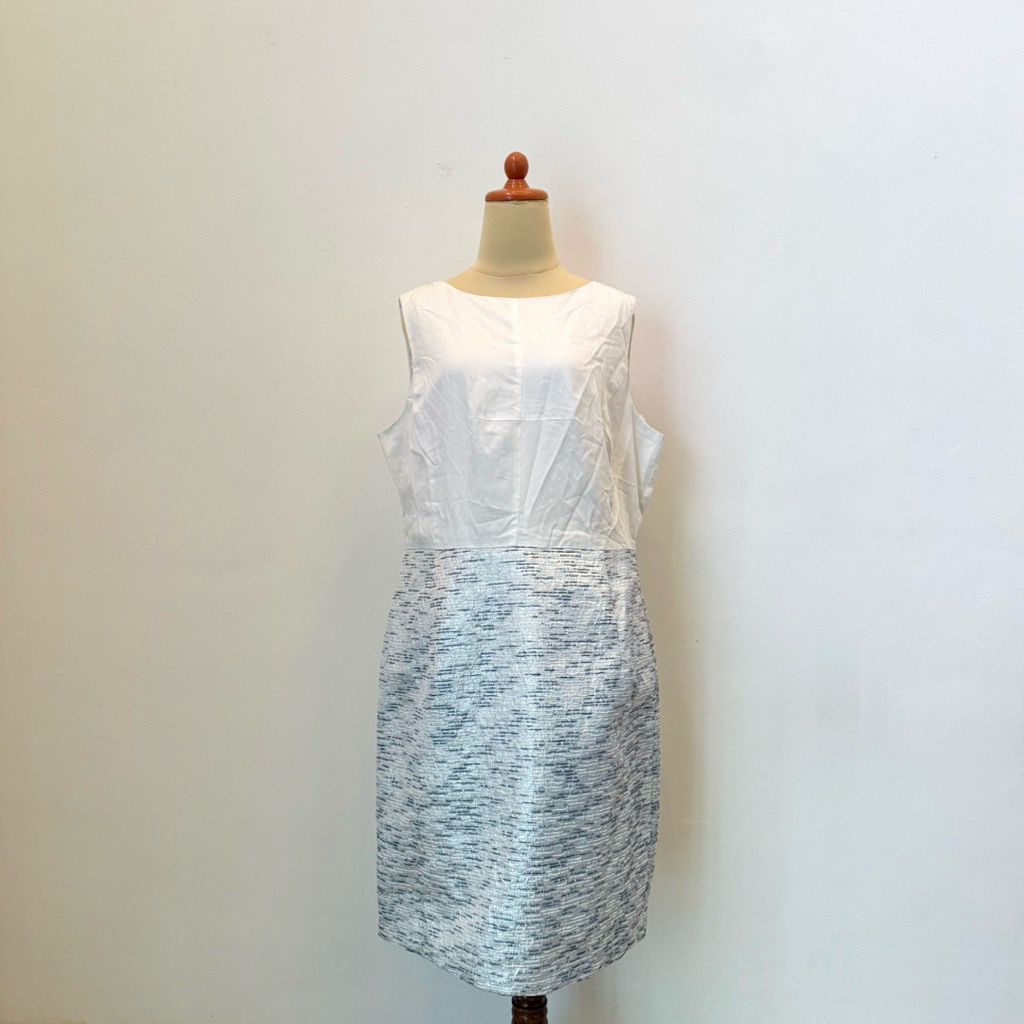 PRELOVED M&S Marks & Spencer Collection White Two Tone Sleeveless Basic Mini Dress Fashion Wanita