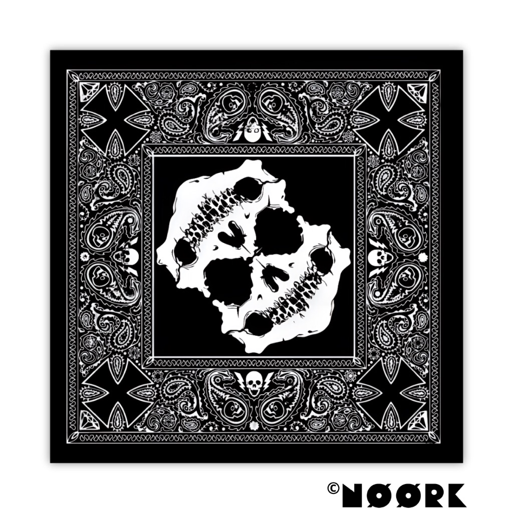 NOORK - Slayer Bandana Syal Scarf Mask Premium Motif Tengkorak Skull Twotone Black
