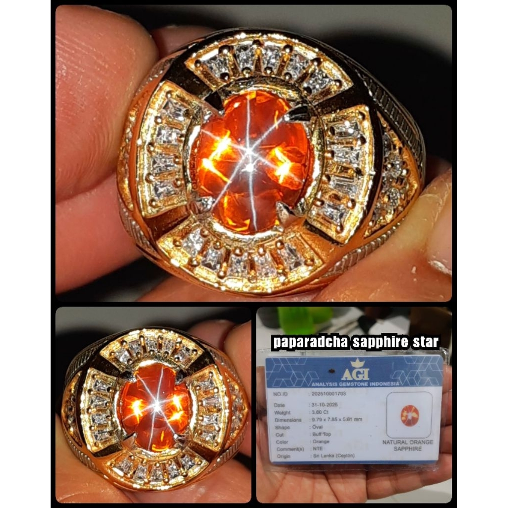 original 100% batu mulia paparadcha sapphire star ceylon