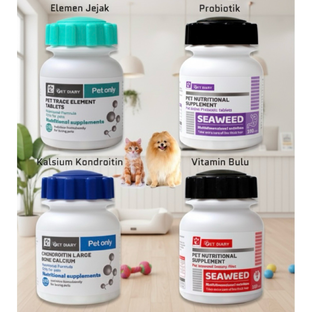 Pet Diary vitamin bulu untuk kucing dan anjing suplemen/tablet kalsium tulang untuk hewan