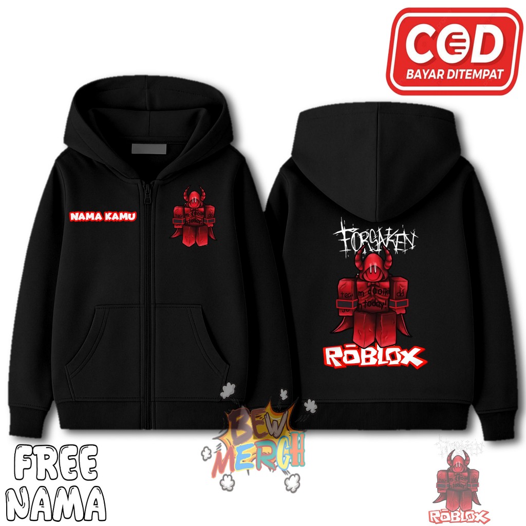 Jaket Hoodie Zipper Anak Roblox Forsaken / Jaket Anak Resleting Roblox Forsaken / Free Nama