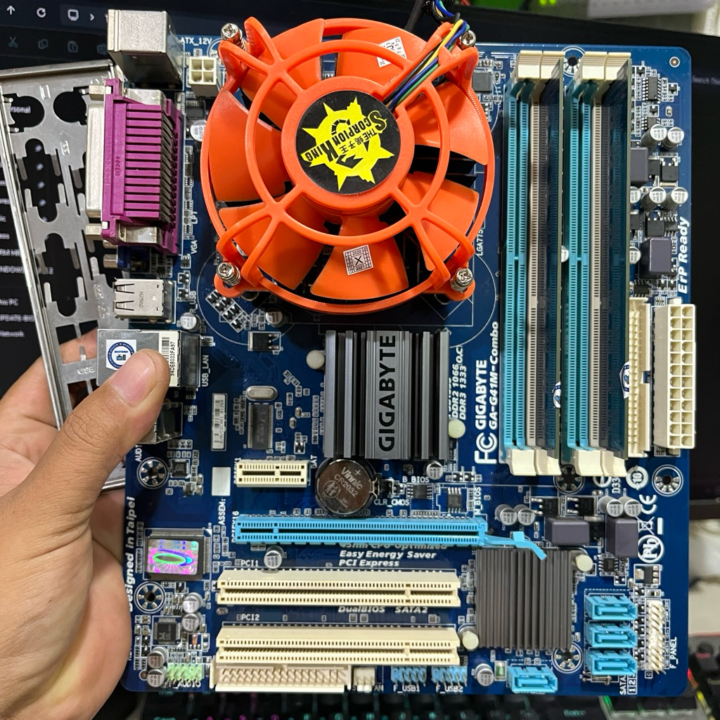 MOBO GIGABYTE G41 COMBO + CORE 2 QUAD Q9400 + RAM 4GB + FAN LGA 775 DDR2 & DDR3 MICRO ATX