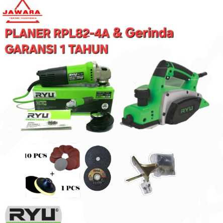 Paket Mesin Gerinda & Mesin Planer RYU perlengkapan perkakas gerinda listrik 4inch beserta mesin ket