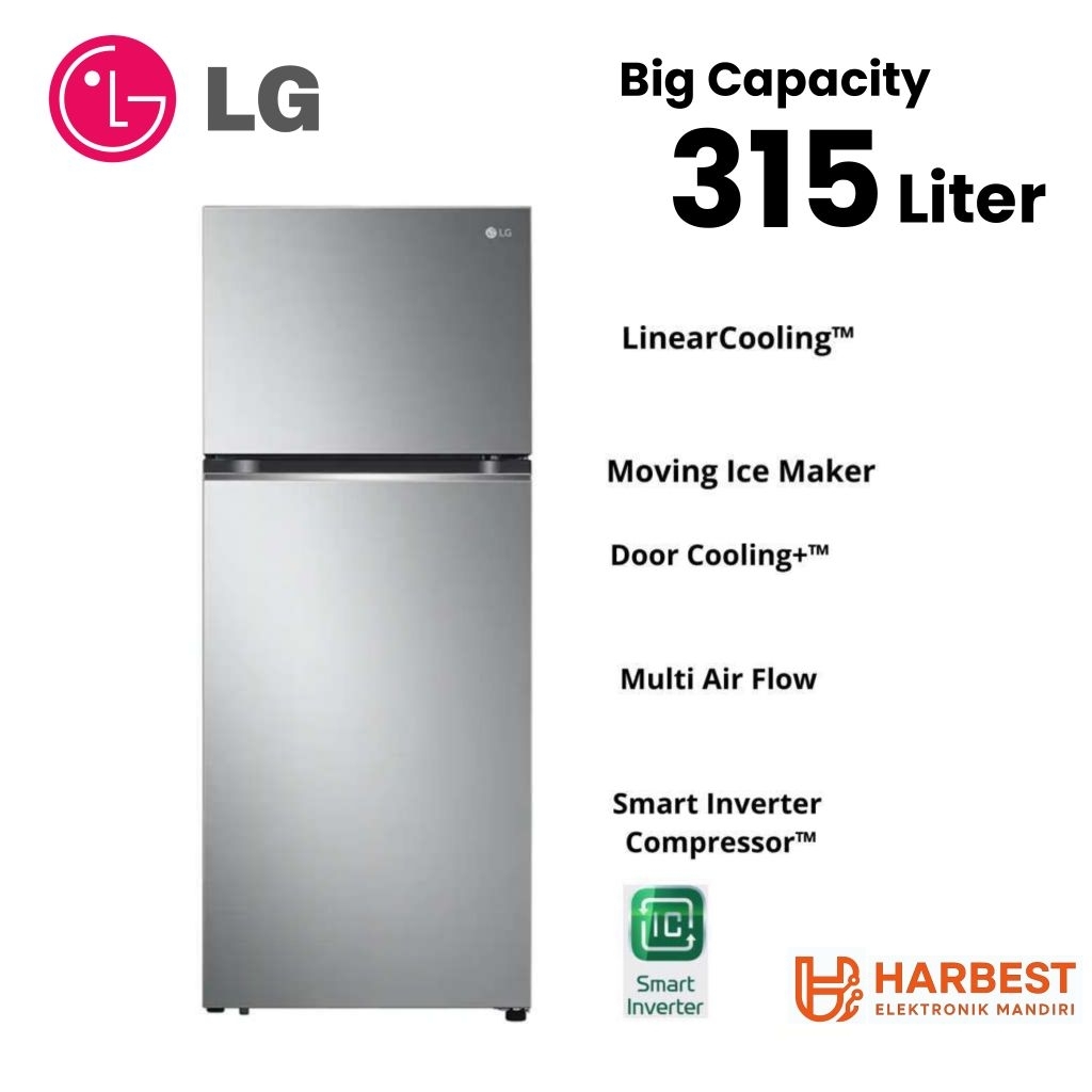 LG Kulkas 2 Pintu SMART INVERTER  LG B312PLGB Kulkas Dua 2 Pintu Smart Inverter Linear Cooling 315 L