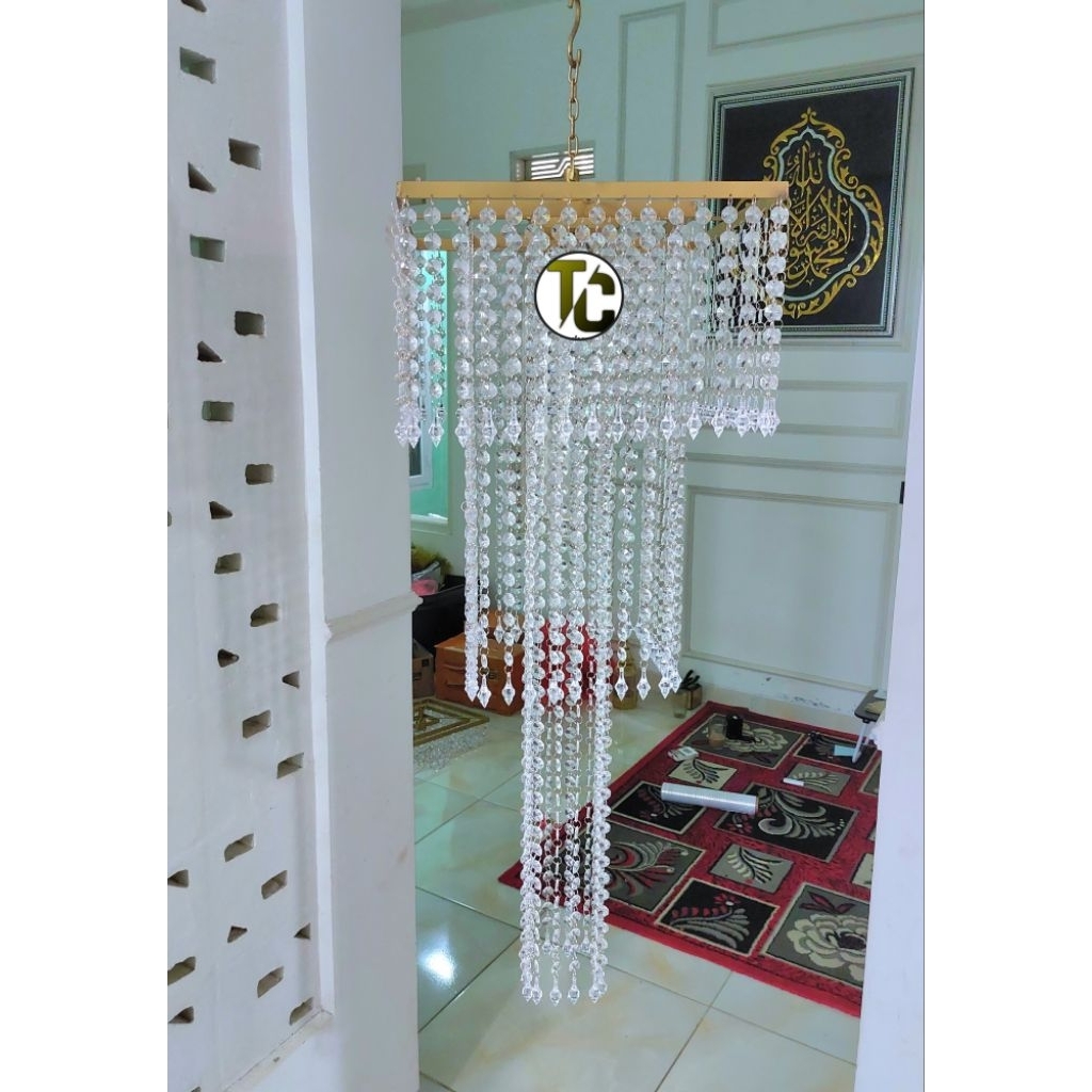 Lampu kristal juntai kotak size 40×100 + piting  - dekorasi