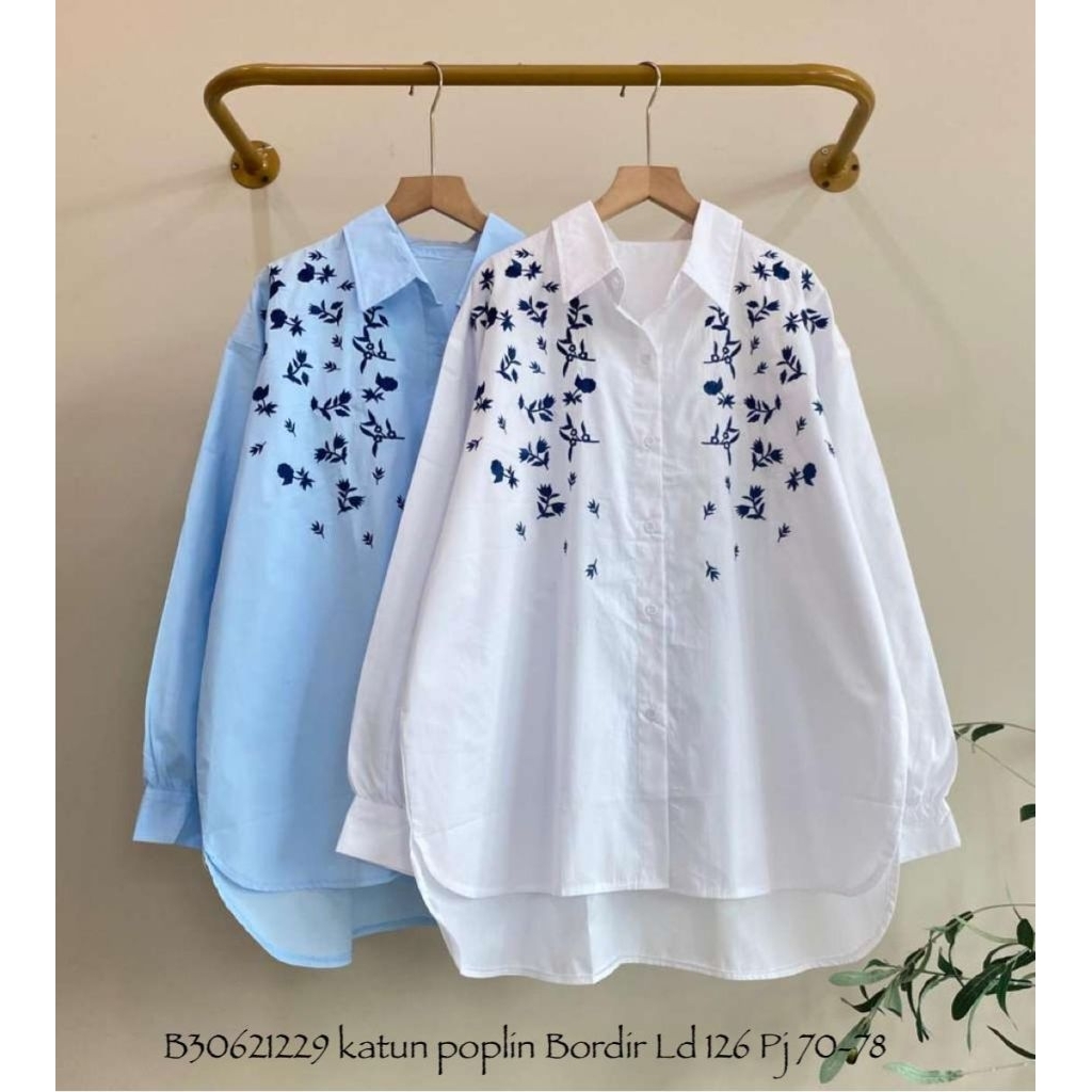Baju Atasan Katun Bordir Wanita LD 120 / Fashion Kemeja Jumbo Terbaru Cewek
