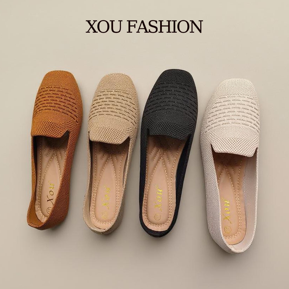 XOU FASHION Flat Shoes Rajut Gratica Kain Wanita Merk Original Rajut Nyaman & Elegan