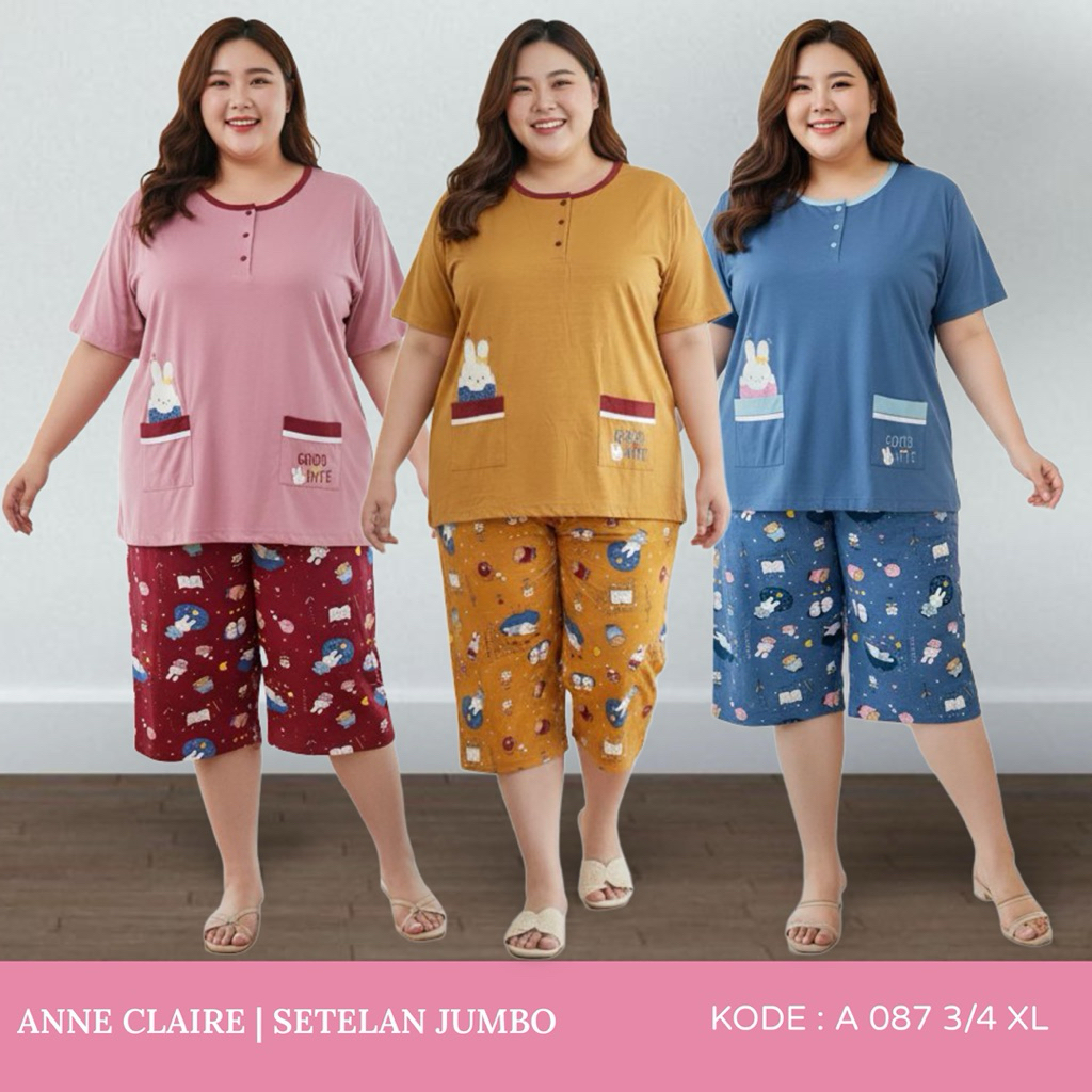 Baju Tidur Jumbo XL | Baju Tidur Wanita | Babydoll Wanita | Babydoll Celana 3/4 | 3/4 XL ANNE CLAIRE