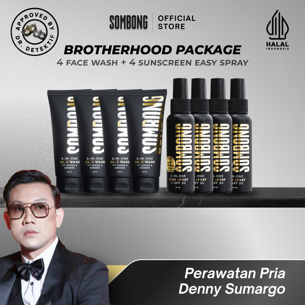 SOMBONG Paket Brotherhood Ganteng Ga Ribet 5-in-1 Face Wash Pria + Sunscreen Spray SPF 30 Sunscreen