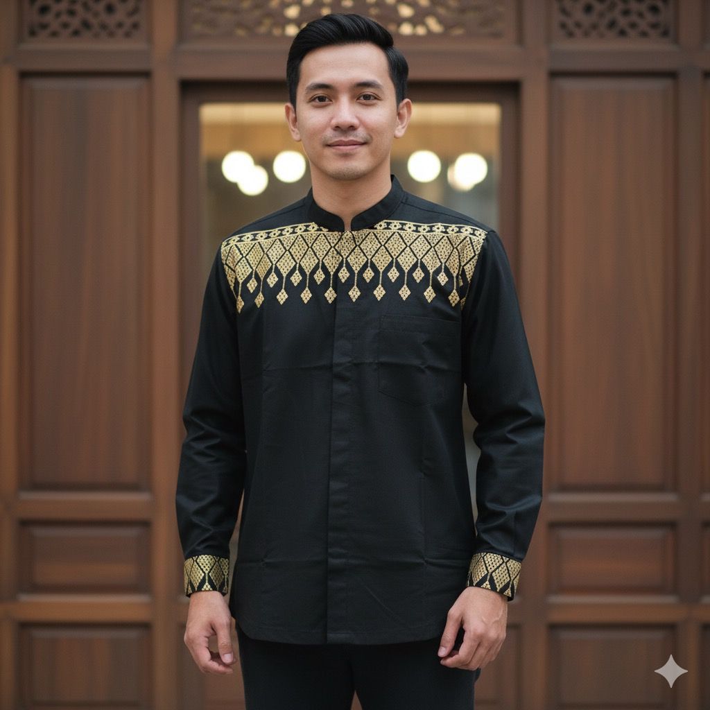 3’NThree Kemeja Koko Tangan Panjang Pria Koko Bordir KMJ41375