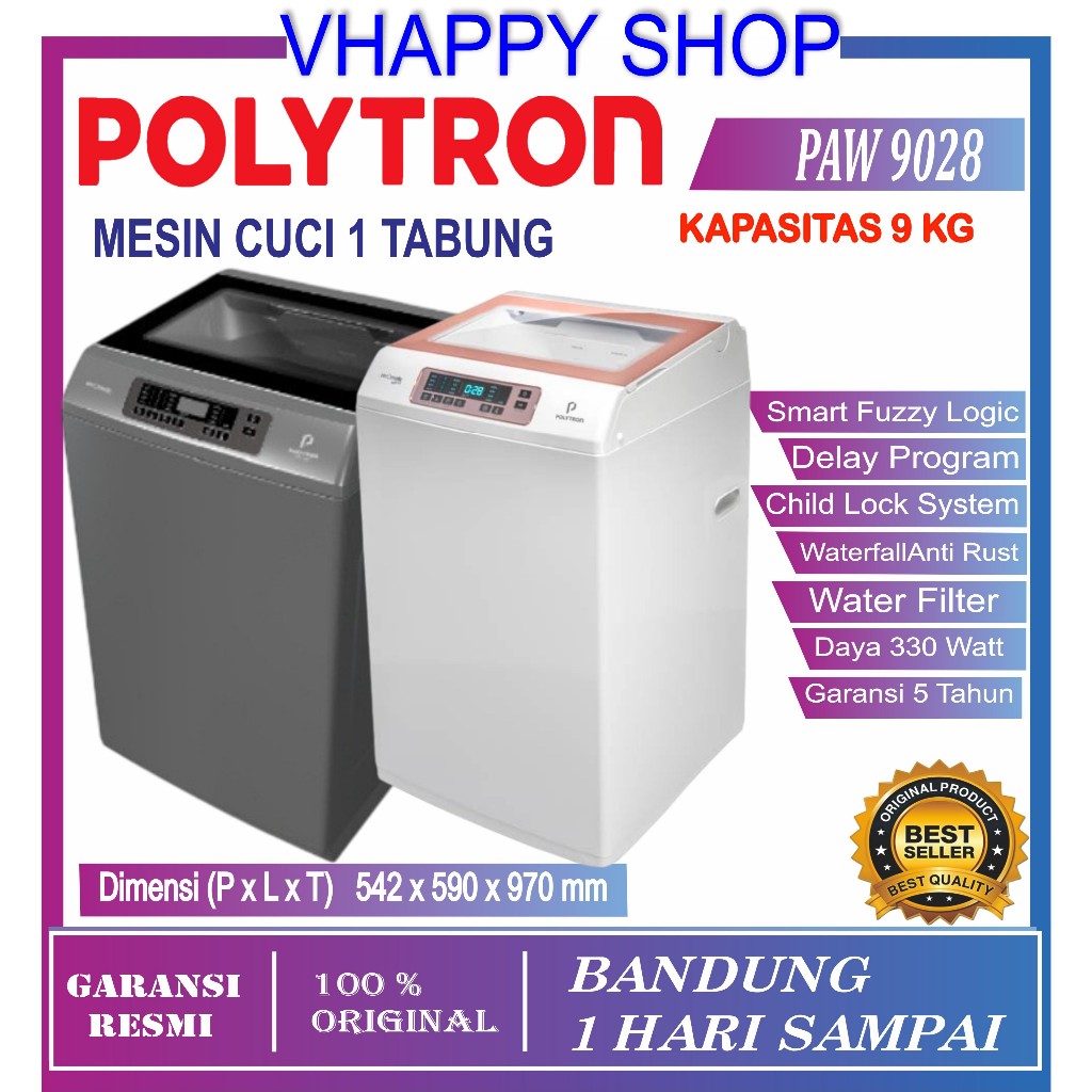 Polytron Zeromatic Laguna Hijab 9KG PAW 9028 Turbo Mix GARANSI RESMI