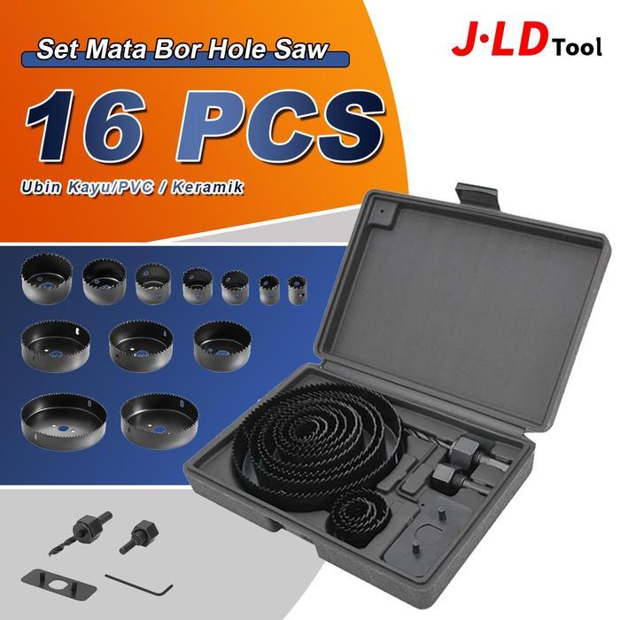 Mata Bor Hole Saw Kit 16 pcs Hole Saw Kit Set 16Pcs Mata Bor Pelubang Kayu PVC Hidroponik