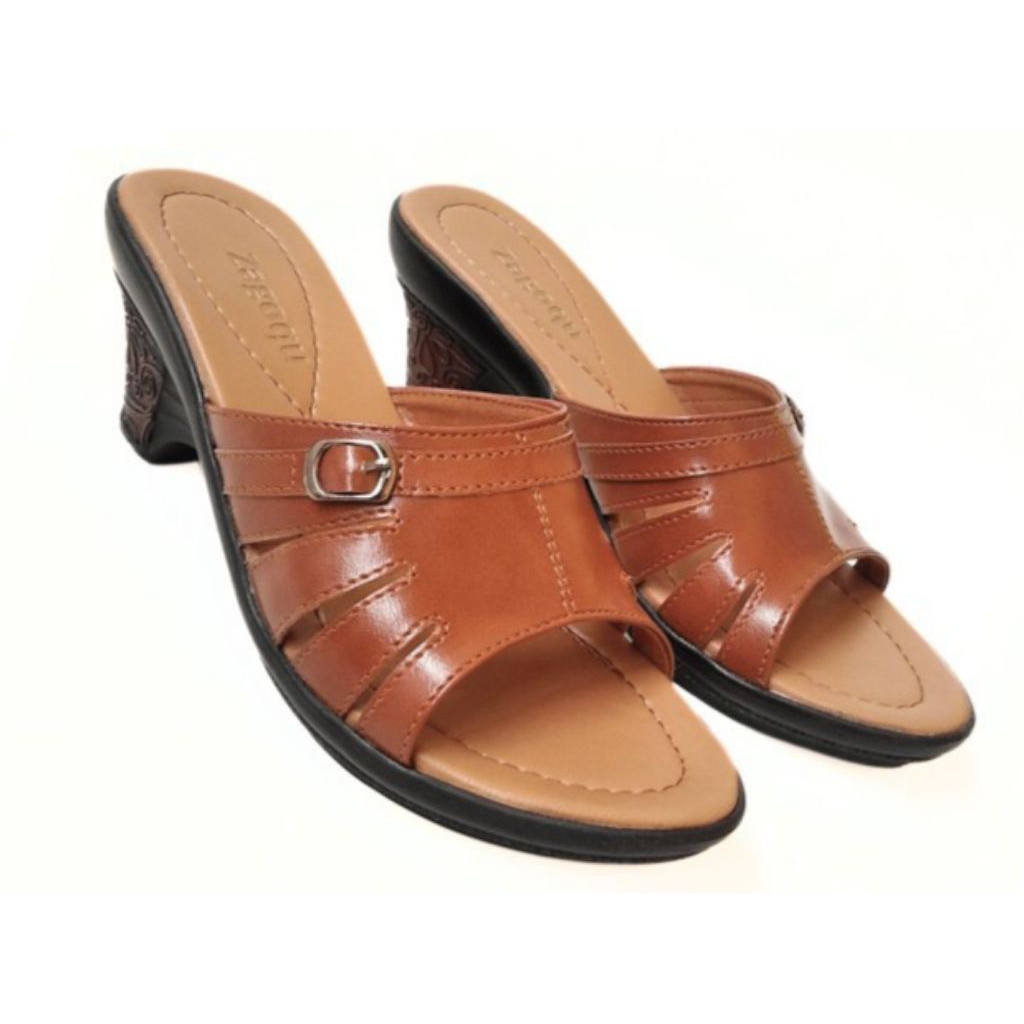 sandal wanita hak 5cm kulit asli/slop pesta wanita