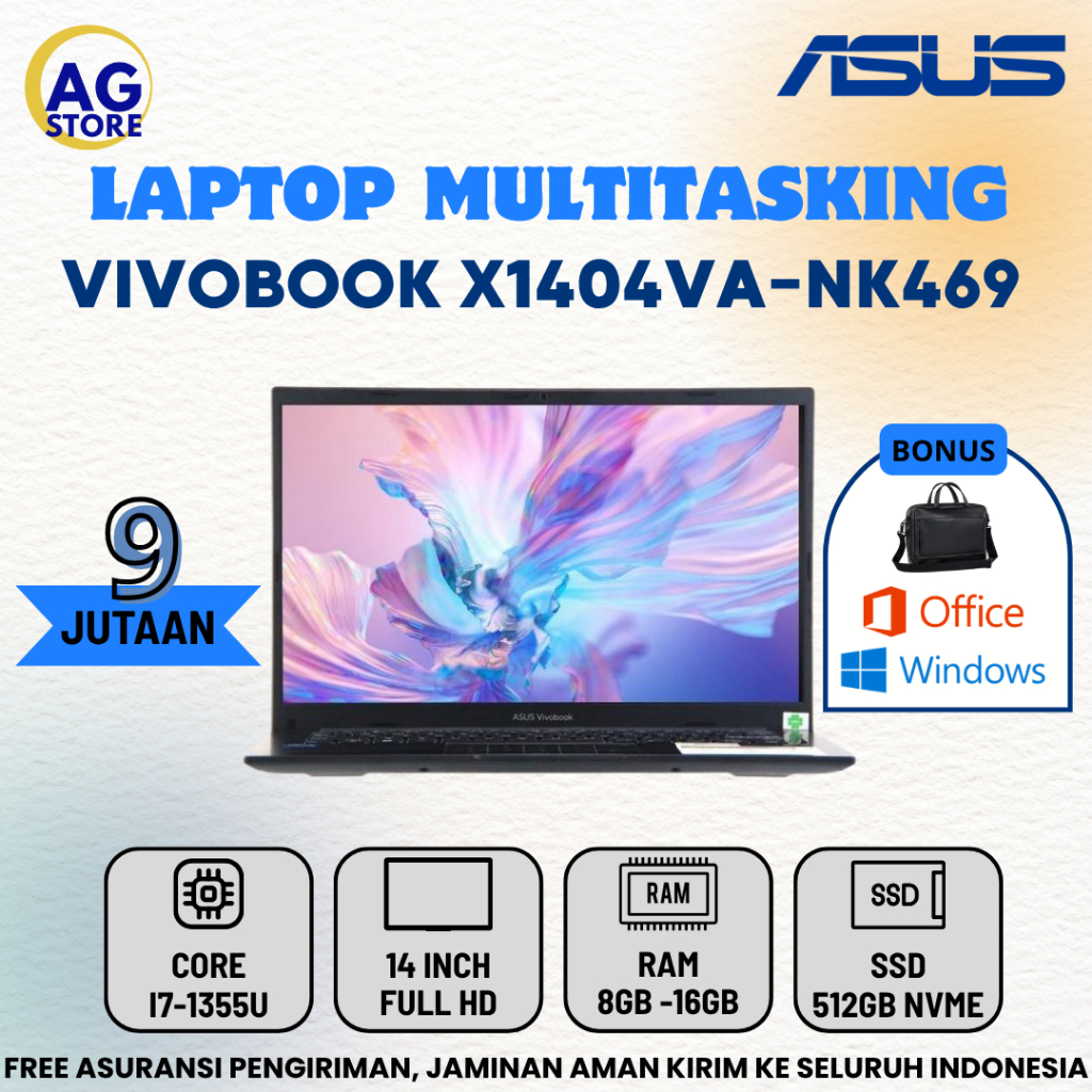 Laptop Asus VivoBook X1404VA - NK469 Core i7-1355U Ram 16Gb Ssd 512GB 14" FHD Laptop Asus Core i7