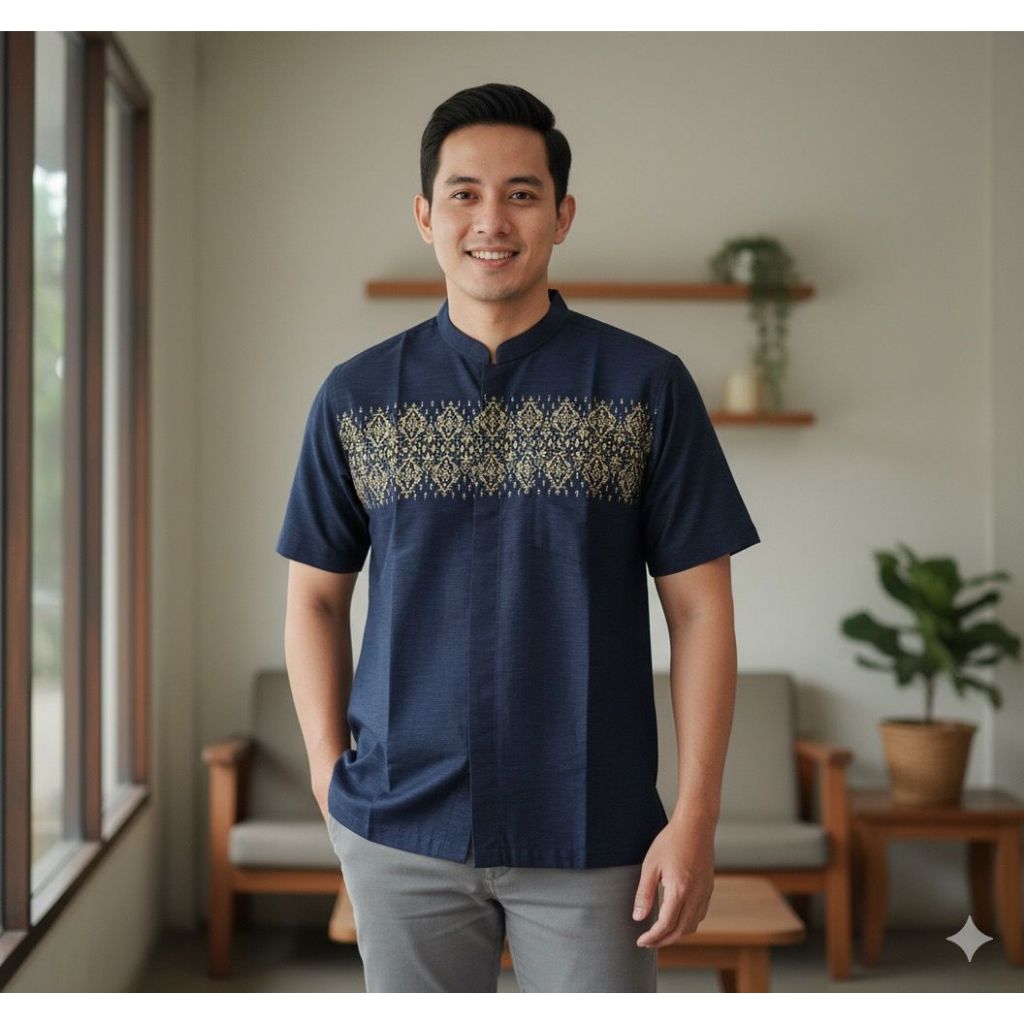 3’NThree Kemeja Koko Tangan Panjang Pria Koko Bordir KMJ41381