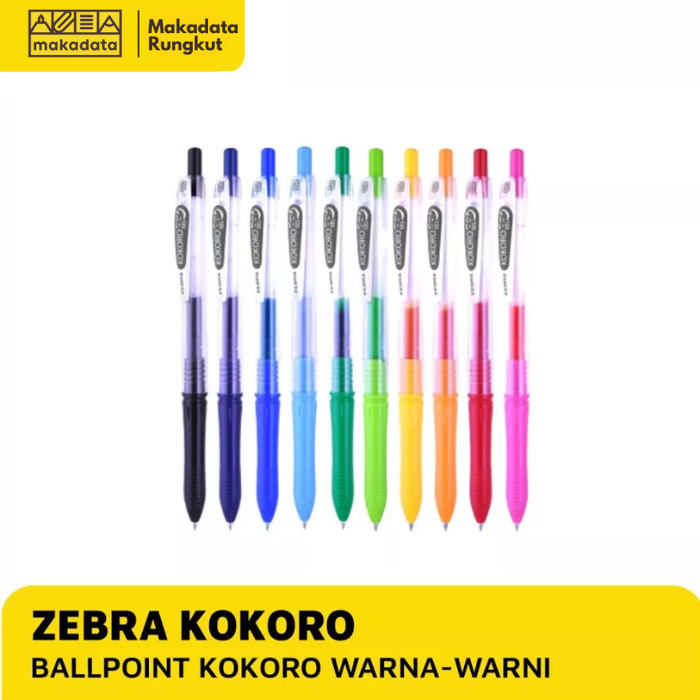 BALLPOINT ZEBRA KOKORO WARNA-WARNI / PULPEN KOKORO WARNA-WARNI ( 1 PCS)