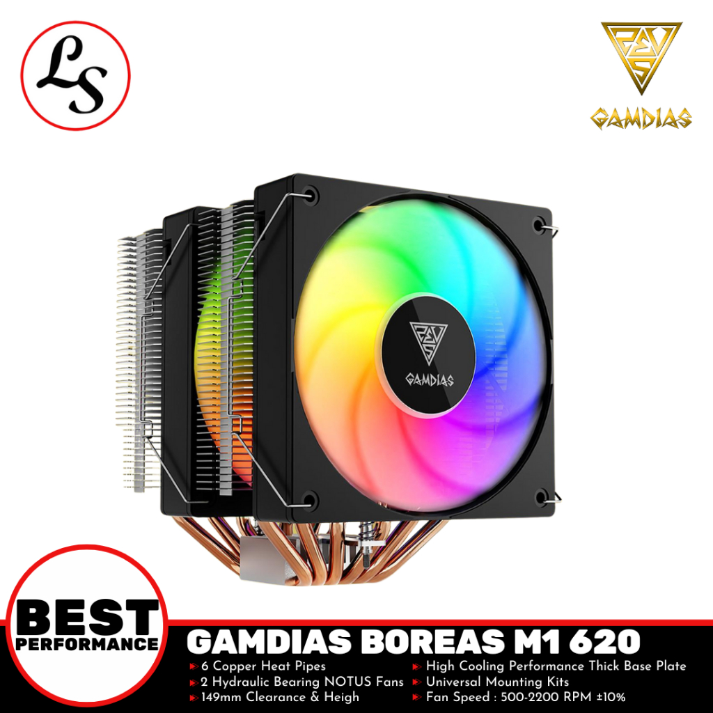 GAMDIAS CPU COOLER BOREAS M1-620 | 6 Heat Pipe 120mm CPU Air Cooler