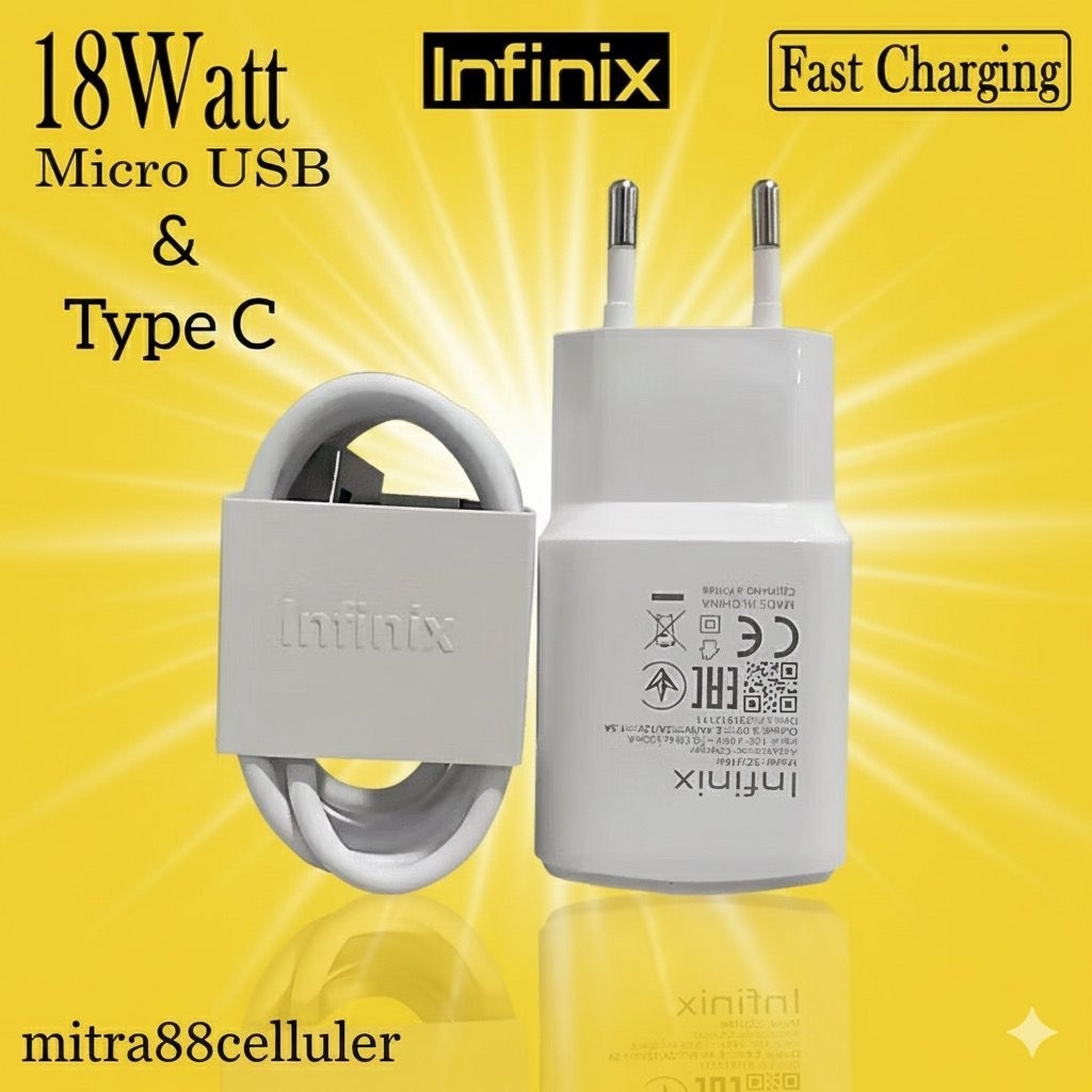 Charger Casan INFINIX SMART 7 8 Original 18W Type C & Micro Fast Charging