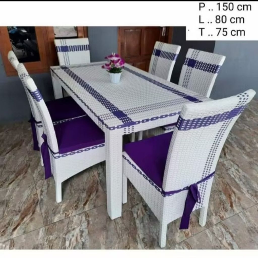 (READY STOK) MEJA MAKAN 6 KURSI ROTAN SINTETIS