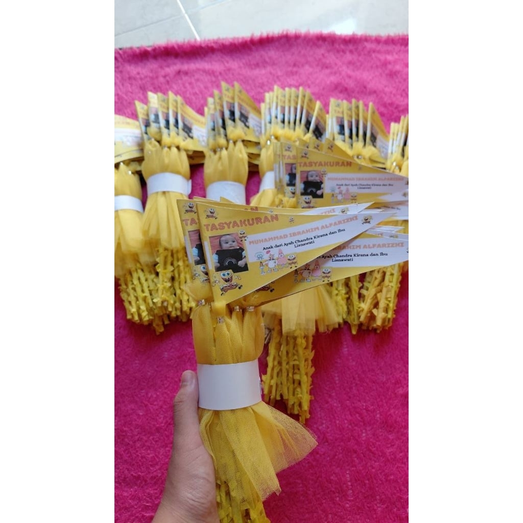 Bendera tasyakuran dan aqiqah + jaring telur