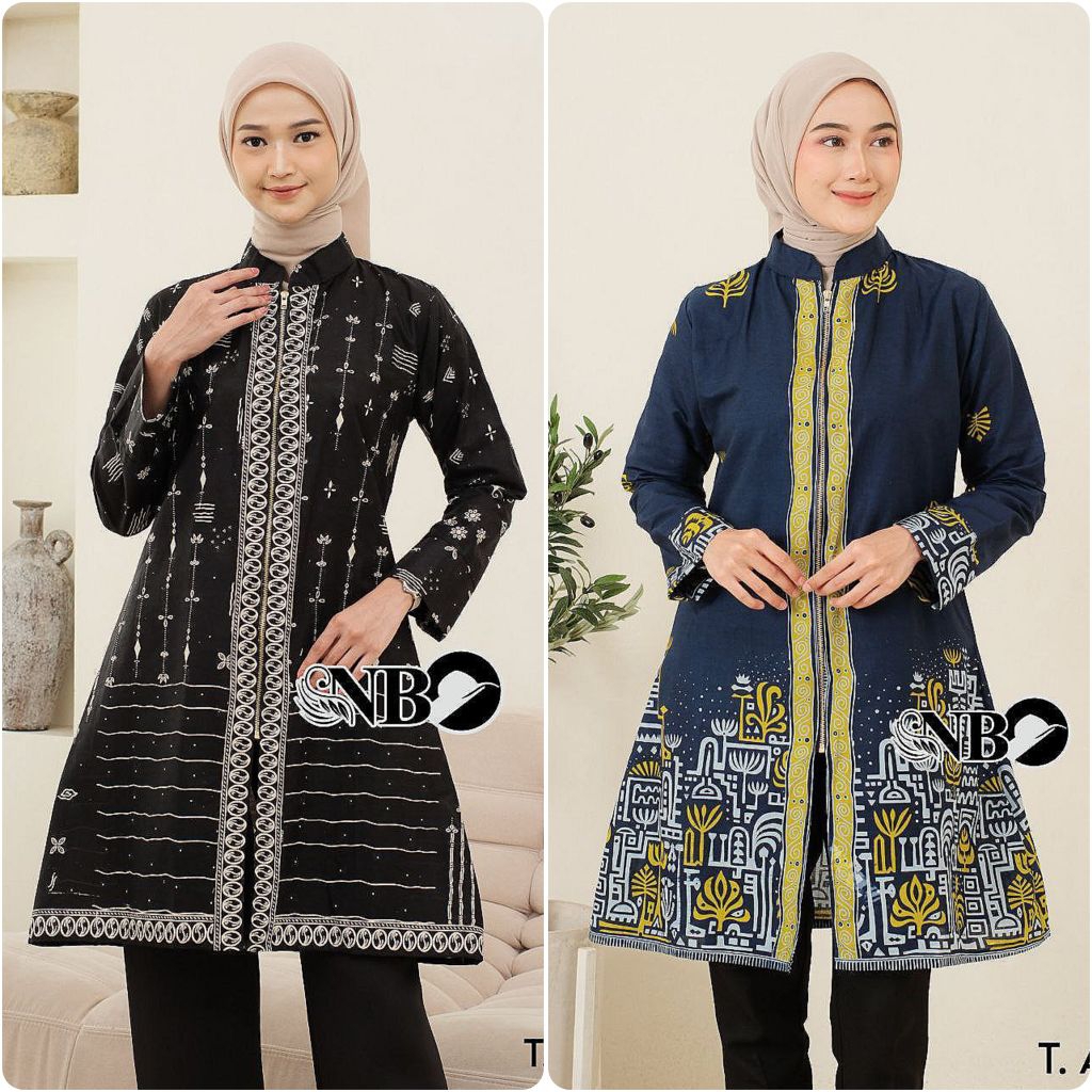 Tunik Batik Resleting Depan Atasan Tunik Wanita  Couple Tunik Kemeja Batik