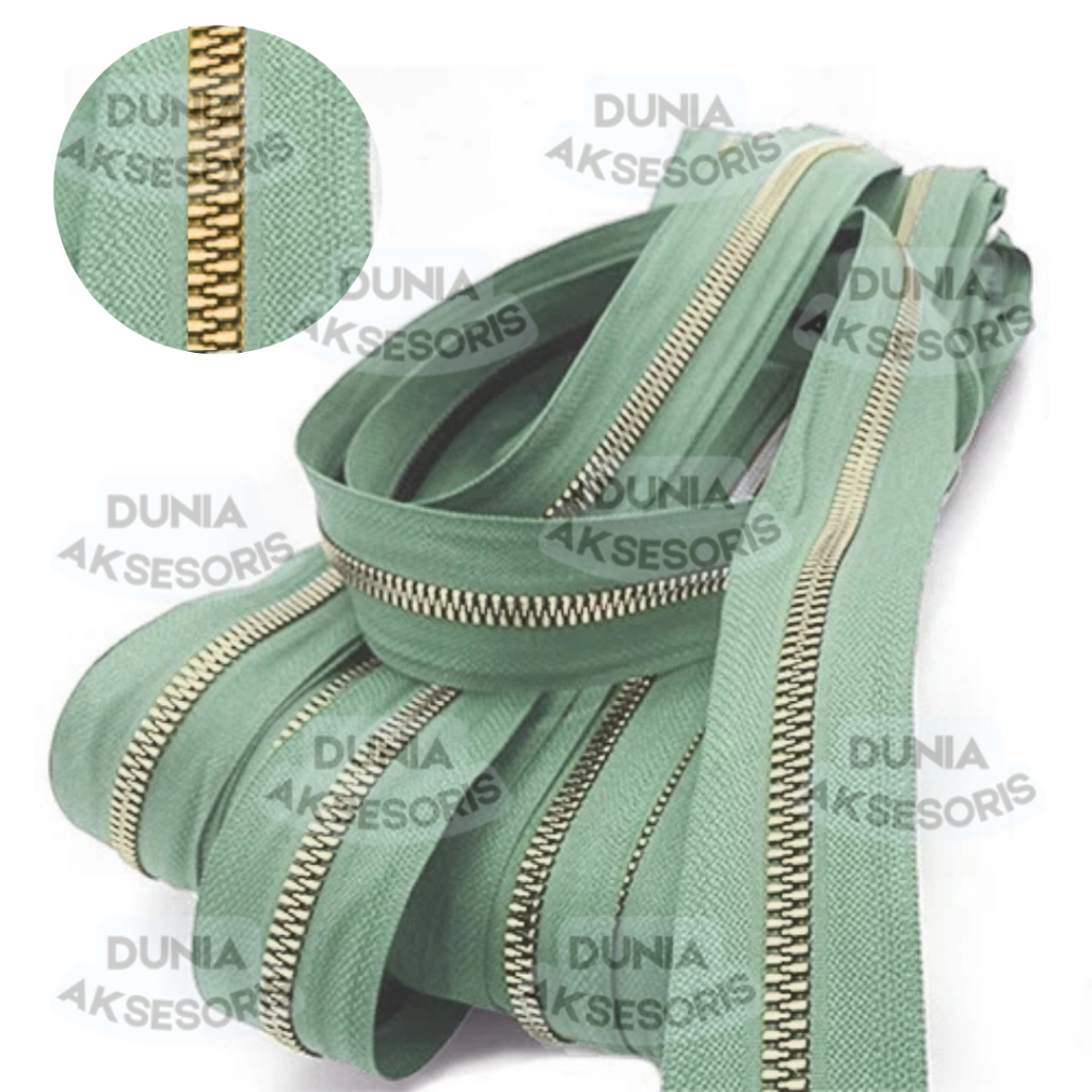 Daun Resleting BESI (2 Arah - GIGI BESAR) No. 5B (463 Sage) EMAS MUDA - Aksesoris Tas (IMPORT)