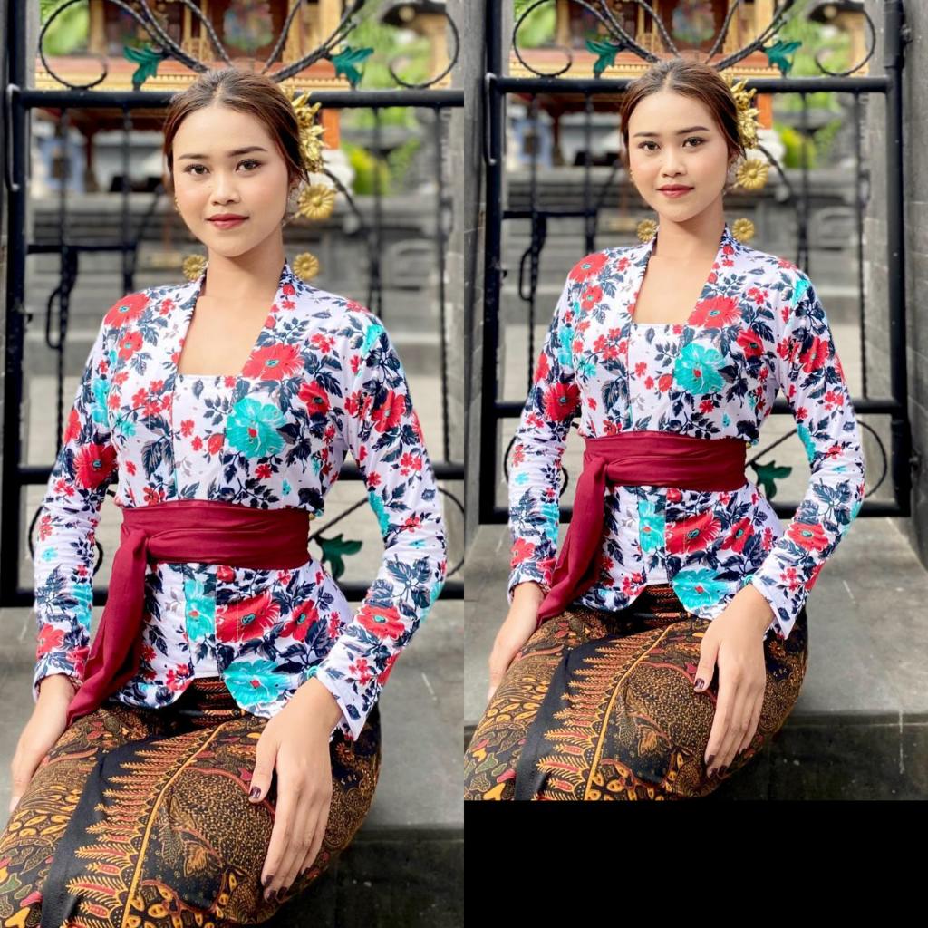 Baju Atasan Bali Kebaya Strait Motif Bunga Lengan Panjang Muslim Atasan Kebaya Jadi Bahan Melar Gamb