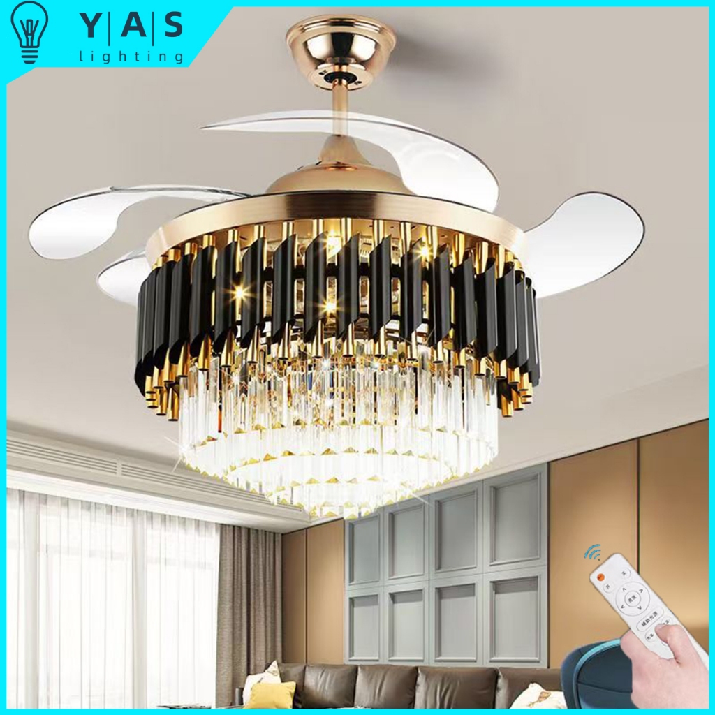 Lampu Kipas Ruang Tamu Kristal Lampu Kipas Plafon LED Lampu Kipas Kamar Tidur Mewah Lampu Hias Gantu