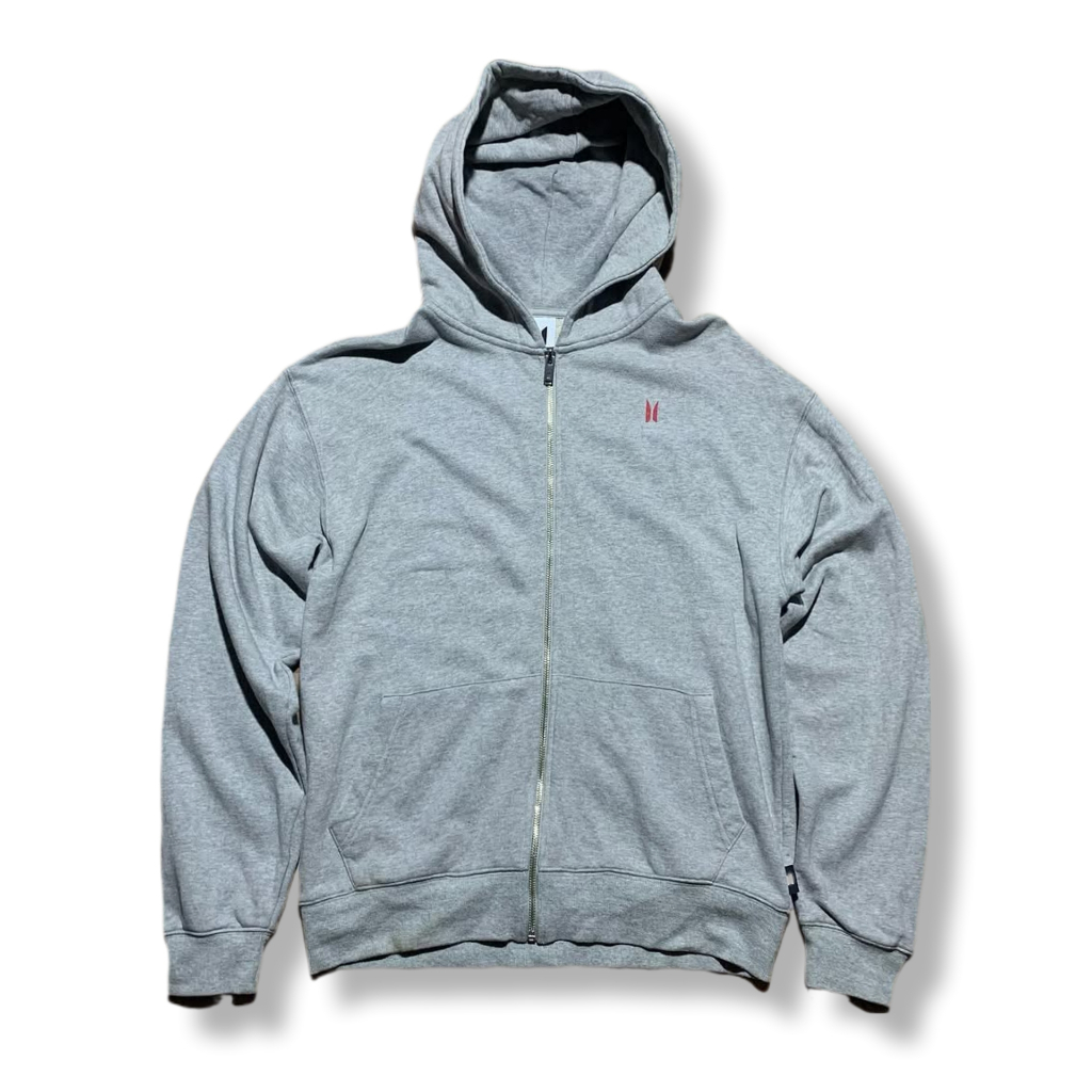 BTS OFFICIAL MERCHANDISE SMALL LOGO GRAY ZIP HOODIE | OUTERWEAR | JS