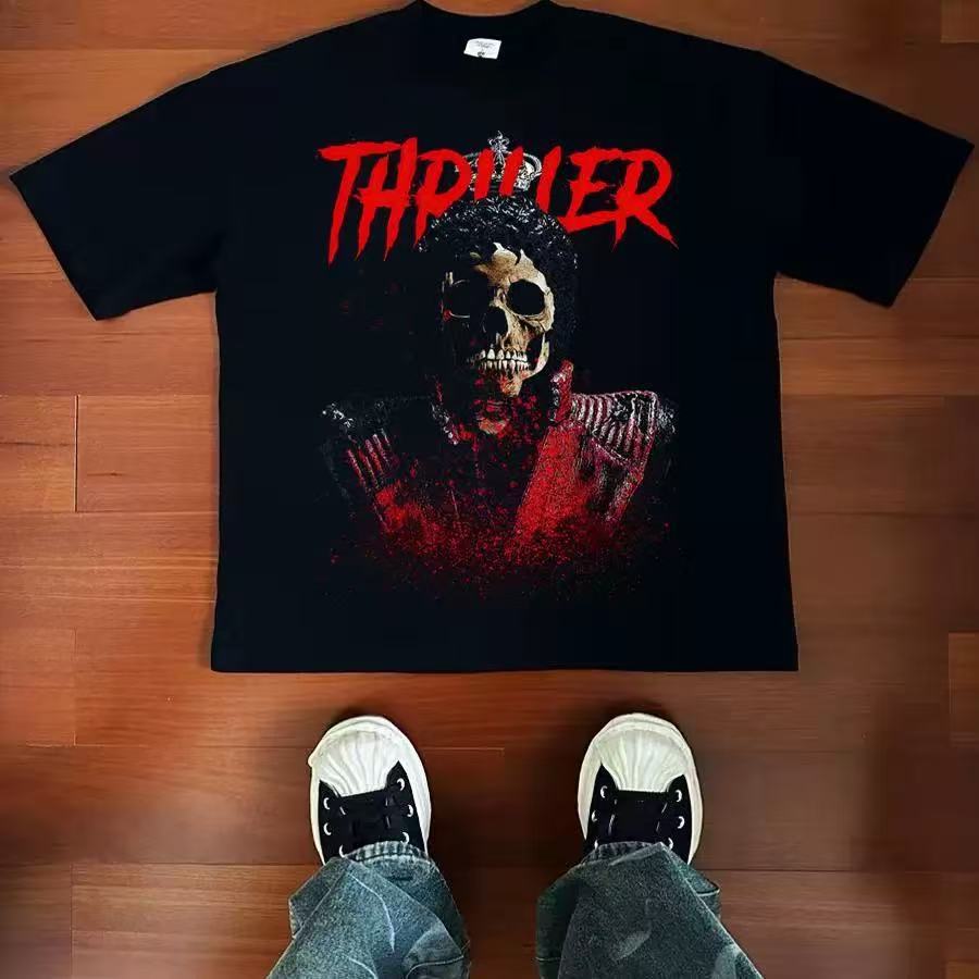 Rena Kaos Pria Wanita Oversize Michael Jackson Thriller - Baju T-shirt Hitam Vintage Musik Legend