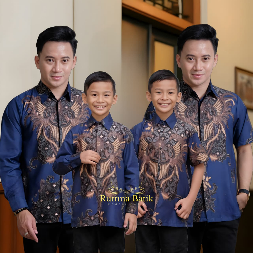 TERBARU KEMEJA BATIK PRIA BATIK LAYANGAN BIRU NAVY BIRU DONGKER batik ayah dan Batik anak cowok