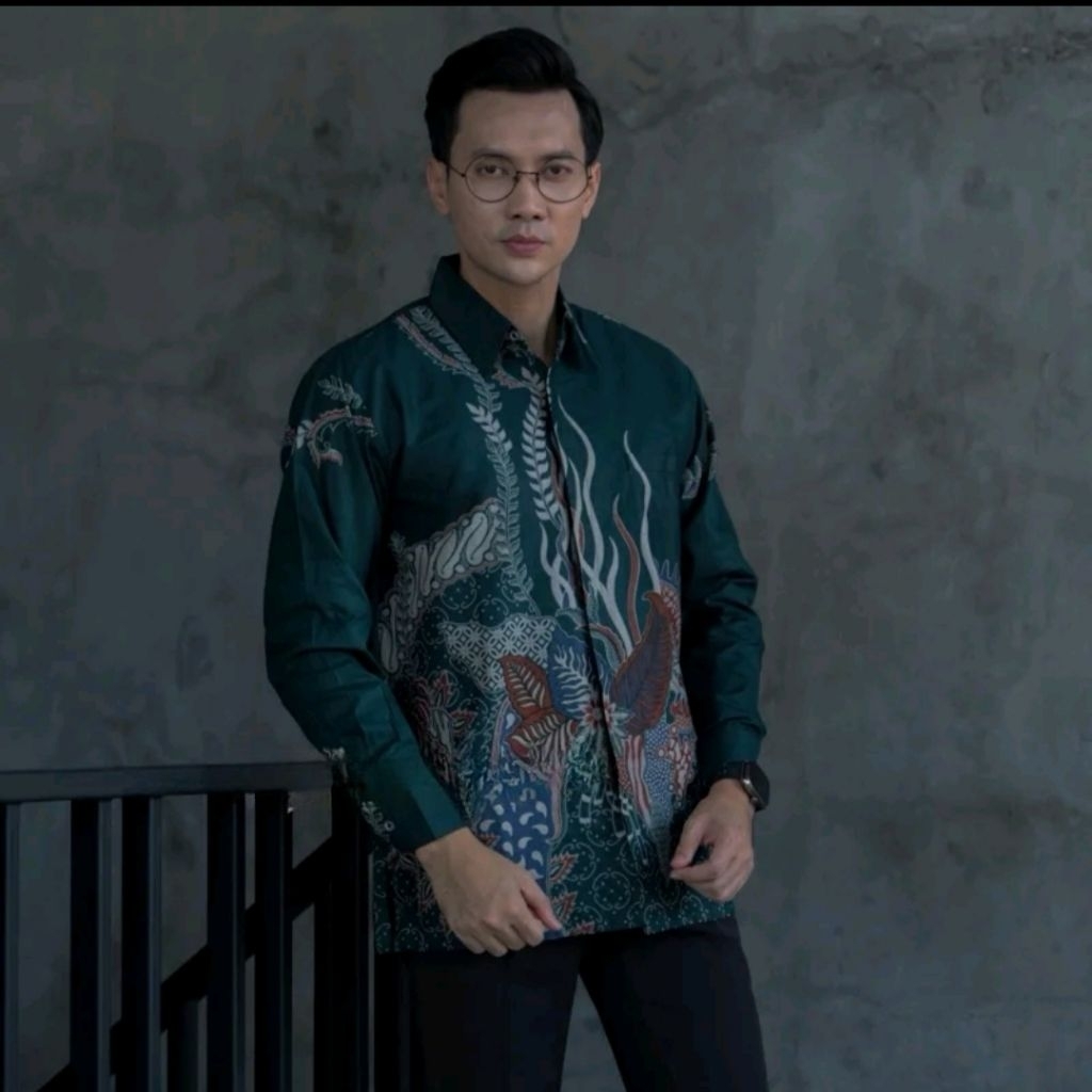 PANDAWA HIJAU BOTOL kemeja batik pria lengan panjang katun prima premium lapis furing hero