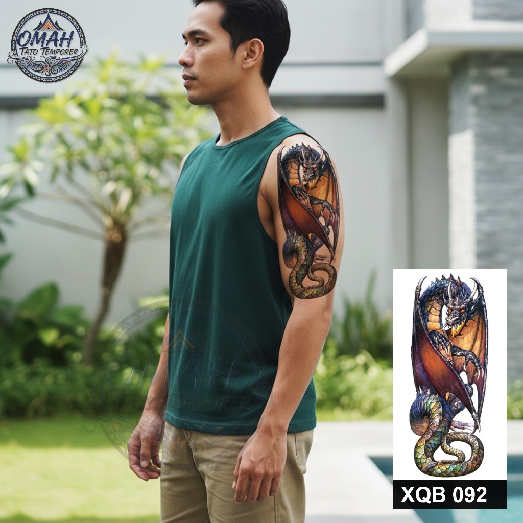 Omah Tato Temporer Motif Naga Tatto Temporary Waterpoof XQB 092 Tubuh Lengan