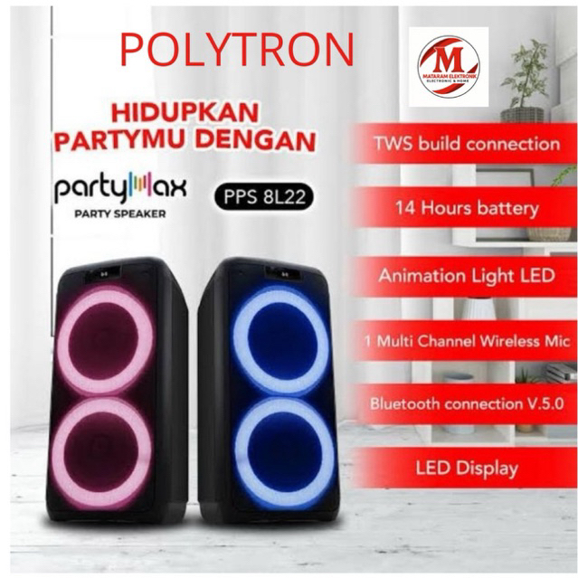 Speaker Polytron Party box PPS 8L22 Portable Bluetooth PPS8L22 Karaoke