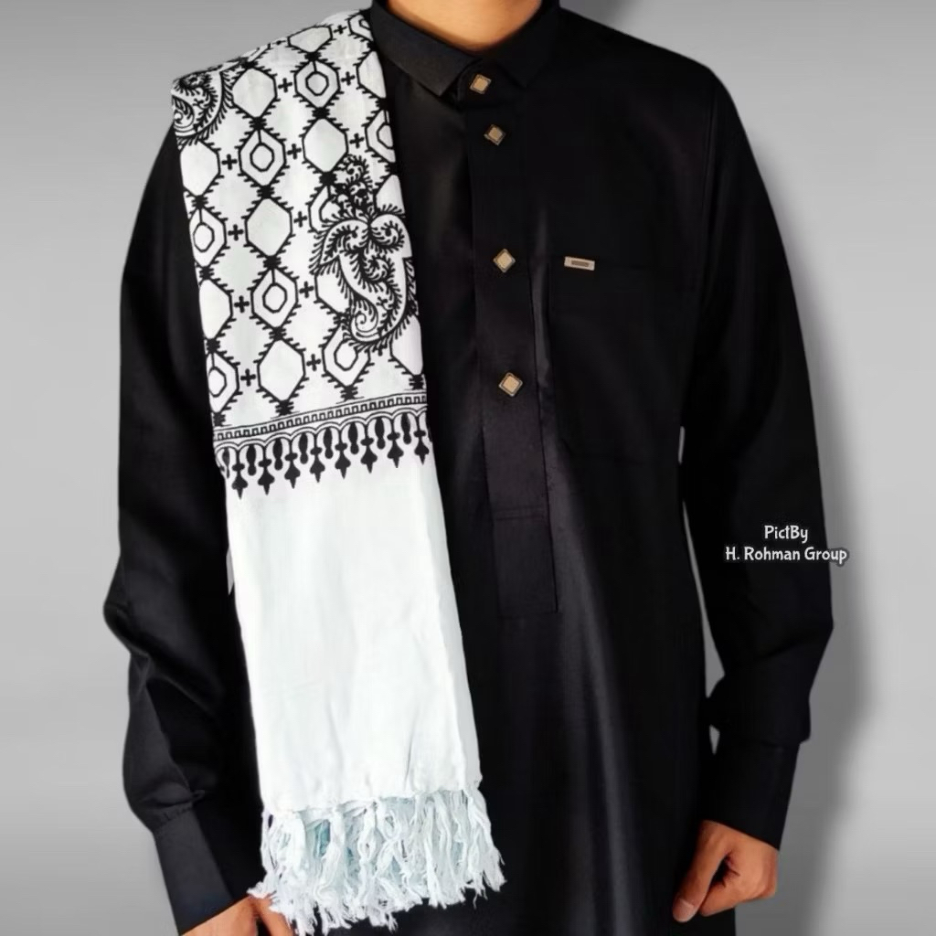 Sorban Rida Panjang 2 Meter / Sorban Motif Batik Kashmiri / Sorban Putih Selendang