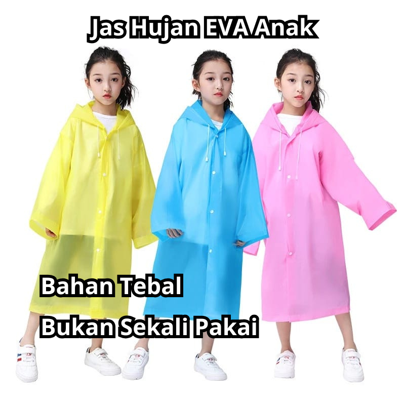 [Jas Hujan Anak Terusan] Jas Hujan Anak Transparan Bahan Eva Tebal