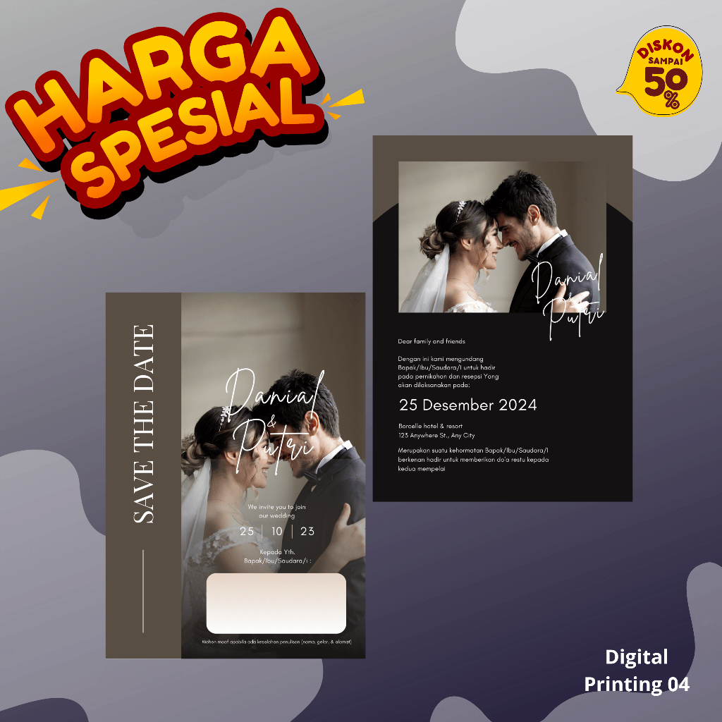 Undangan Pernikahan Custom Glossy Free Foto || Undangan Pernikahan Full Color Free Desain