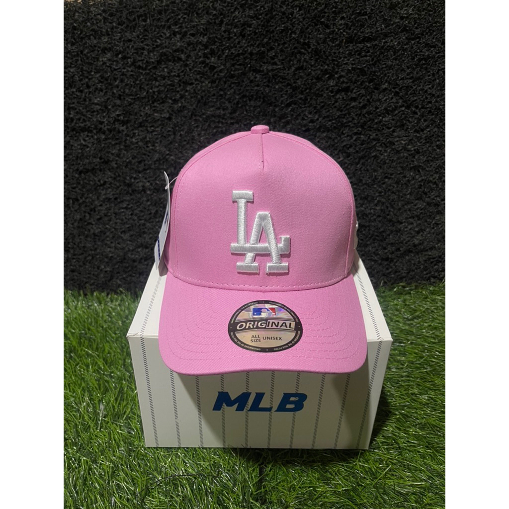 Logo LA Putih Bahan Pink Topi Premium MLB Pria Wanita