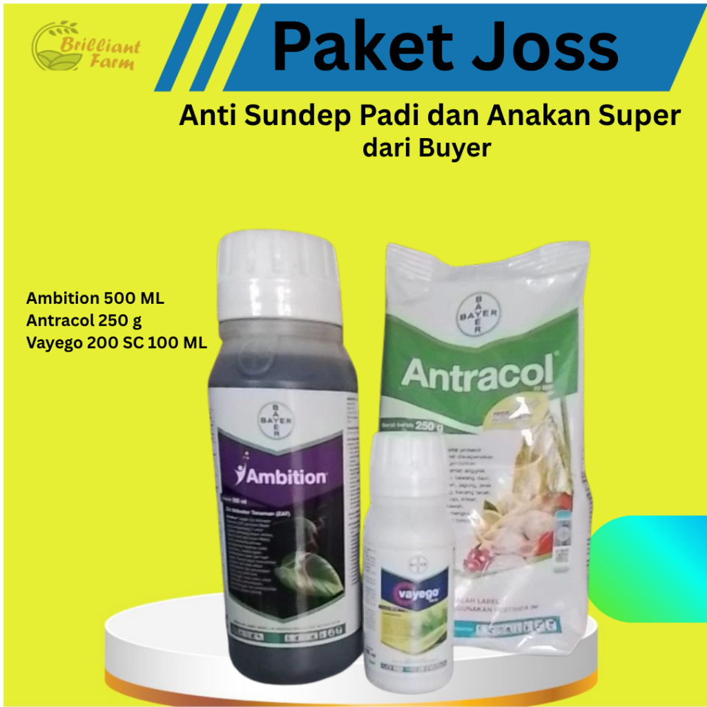 Paket Padi Joss anti sundep dan anakan super dari Bayer Vayego 100ml, Antracol 250gr, Ambition 500ml