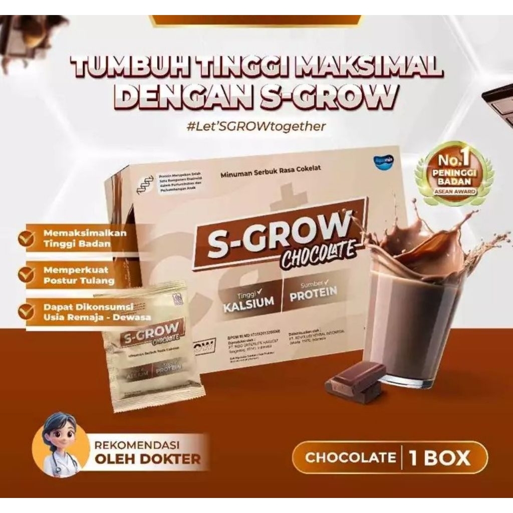 PROMO S-GROW CHOCOLATE 100% ORIGINAL | S-GROW VARIAN COKELAT - SUSU PENINGGI BADAN TERBAIK