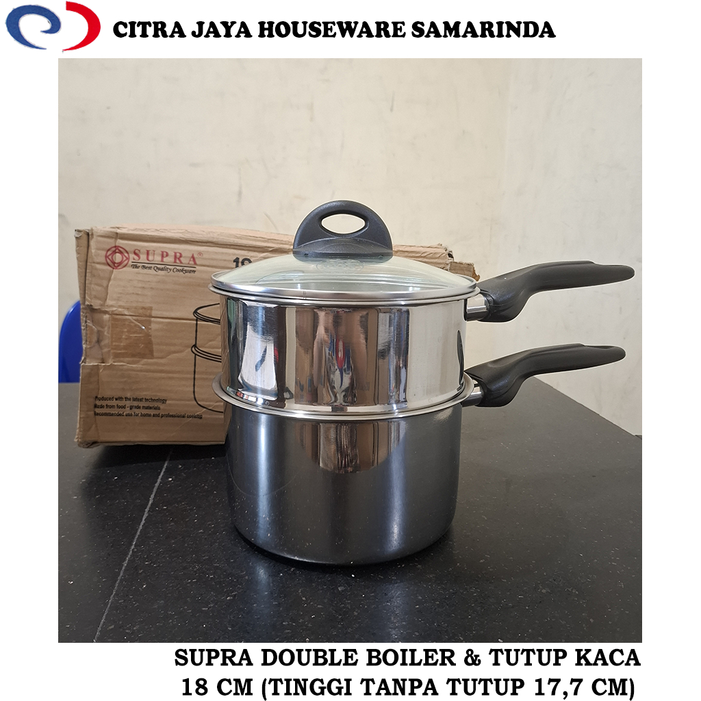Panci Kukusan / Double Boiler & Tutup Kaca 18 CM SUPRA (PER 1 PCS)