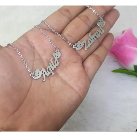 Kalung Nama Anak Silver Miki Mouse Besi Putih Halus
