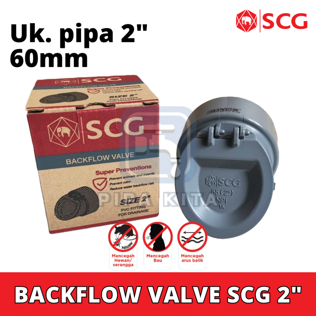 Back Flow Valve PVC 2 Inch SCG Tutup Pipa Air Pembuangan Got Anti Bau Hewan Serangga Backflow 2 Dim
