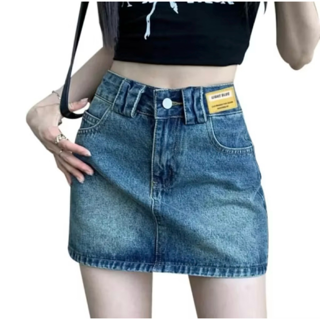 Rok Jeans Pendek Wanita Jumbo Mini Kekinian Korean Style Skirt Denim Terbaru Sexy