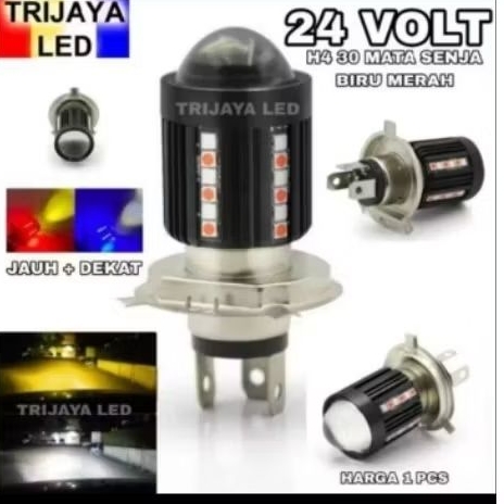 Lampu LED Utama 24 Volt H4 Laser Gun 30 Mata SMD Senja Biru Merah Depan High Low 2 Warna Putih Kunin